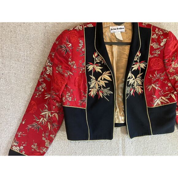 *RARE* VTG ZOLA KELLER Womens Sz‎ 6 Bolero Jacket Embroidered Floral Red Gold - Picture 3 of 10